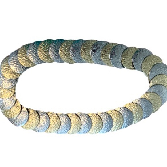 Vintage Metal Stretch Belt gold silver hammered coin circles S M L Disco retro - Picture 3 of 11